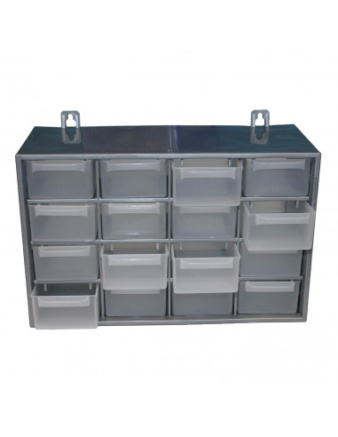 Tradineur - Clasificador apilable con 16 cajones 17 x 27 x 12 cm. Módulo, estante organizador de plástico para piezas pequeñas,