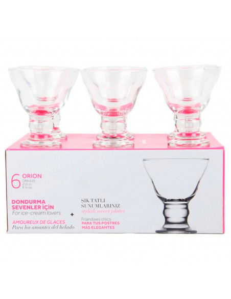 Tradineur - Set de 6 copas de helado, cristal liso, modelo orion, diseño sofisticado y elegante, postres, cócteles, aptas para l