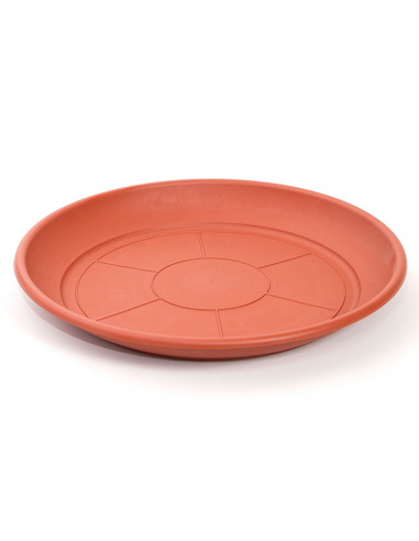 Pack de 6 platos de plástico marrón para macetas de 30-40 cm "Mediterránea". Bandejas, platillos redondos para tiestos de interi