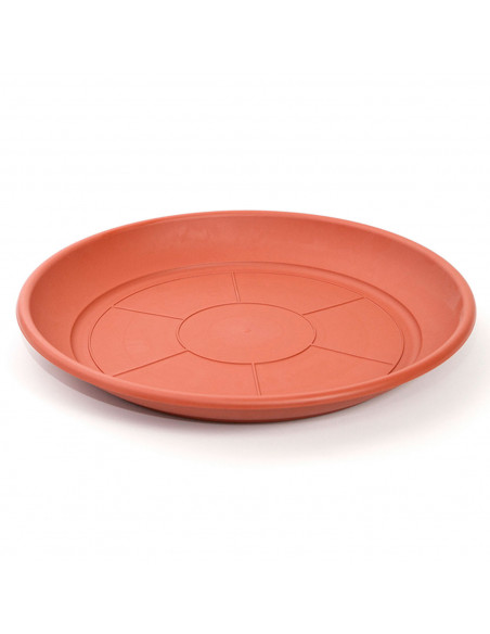 Pack de 6 platos de plástico marrón para macetas de 30-40 cm "Mediterránea". Bandejas, platillos redondos para tiestos de interi