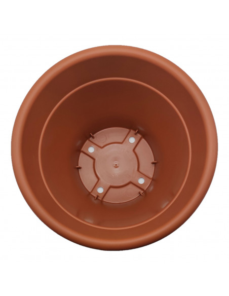 Maceta de plástico redonda marrón, 34 cm, 17 litros, modelo Mediterránea para plantas y flores con orificios inferiores, recipie