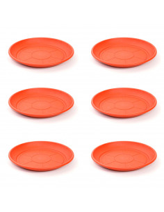 Pack de 6 platos de plástico para macetas de 20-25 cm "Mediterránea". Bandejas, platillos marrón redondos para tiestos de interi