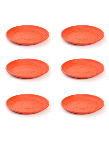 Pack de 6 platos de plástico para macetas de 20-25 cm "Mediterránea". Bandejas, platillos marrón redondos para tiestos de interi
