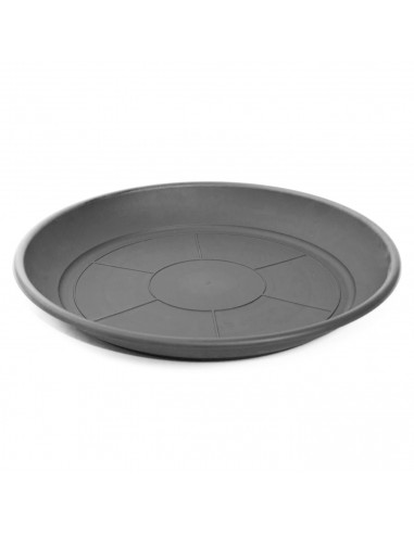 Pack de 6 platos de plástico gris para macetas de 30-40 cm "Mediterránea". Bandejas, platillos redondos para tiestos de interior