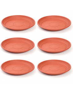 Pack de 6 platos de plástico de color marrón para macetas de 50/60 cm "mediterránea". Set de 6 bandejas redondas para tiestos vá