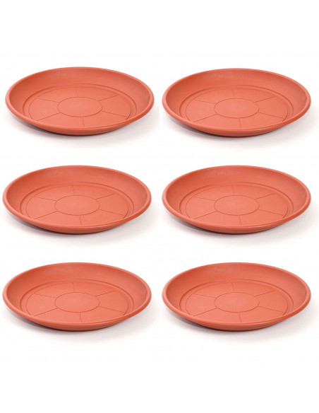Pack de 6 platos de plástico de color marrón para macetas de 50/60 cm "mediterránea". Set de 6 bandejas redondas para tiestos vá