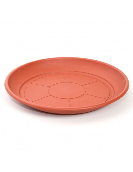 Pack de 6 platos de plástico de color marrón para macetas de 50/60 cm "mediterránea". Set de 6 bandejas redondas para tiestos vá