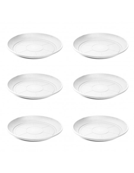 Pack de 6 platos de plástico blanco para macetas de 20-25 cm "Mediterránea". Bandejas, platillos marrón redondos para tiestos de