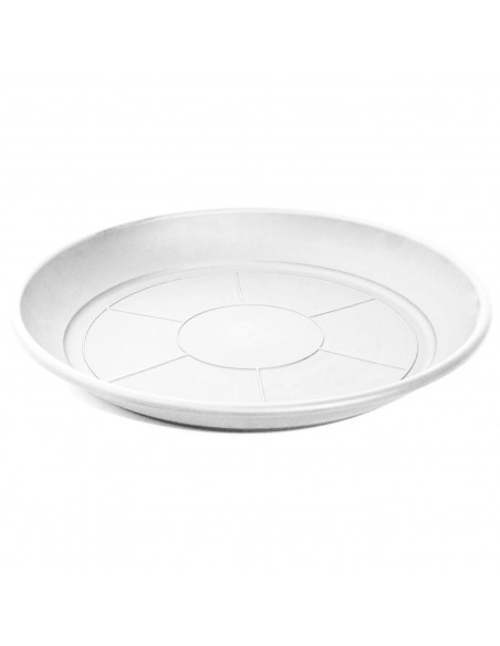 Pack de 6 platos de plástico blanco para macetas de 20-25 cm "Mediterránea". Bandejas, platillos marrón redondos para tiestos de