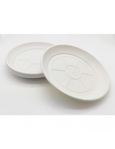 Pack de 6 platos de plástico blanco para macetas de 20-25 cm "Mediterránea". Bandejas, platillos marrón redondos para tiestos de