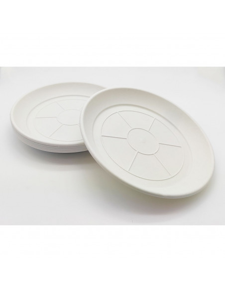 Pack de 6 platos de plástico blanco para macetas de 20-25 cm "Mediterránea". Bandejas, platillos marrón redondos para tiestos de