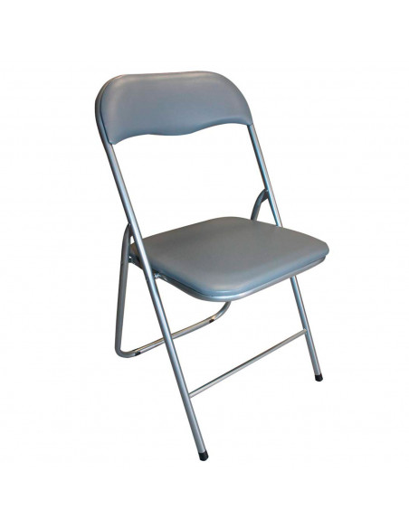 Silla plegable metálica, asiento y respaldo acolchado, gomas antideslizantes y reposapiés, hogar, jardín, camping (Gris, 80 x 43