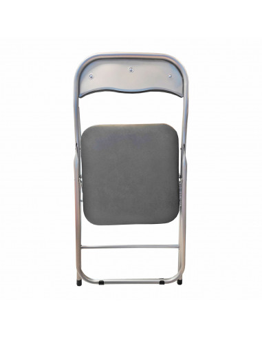 Silla plegable metálica, asiento y respaldo acolchado, gomas antideslizantes y reposapiés, hogar, jardín, camping (Gris, 80 x 43