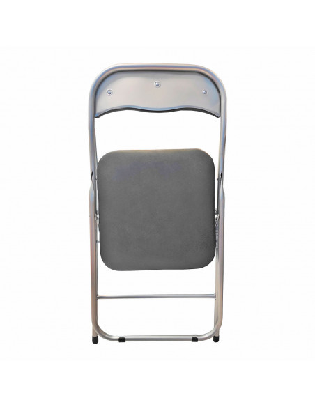 Silla plegable metálica, asiento y respaldo acolchado, gomas antideslizantes y reposapiés, hogar, jardín, camping (Gris, 80 x 43