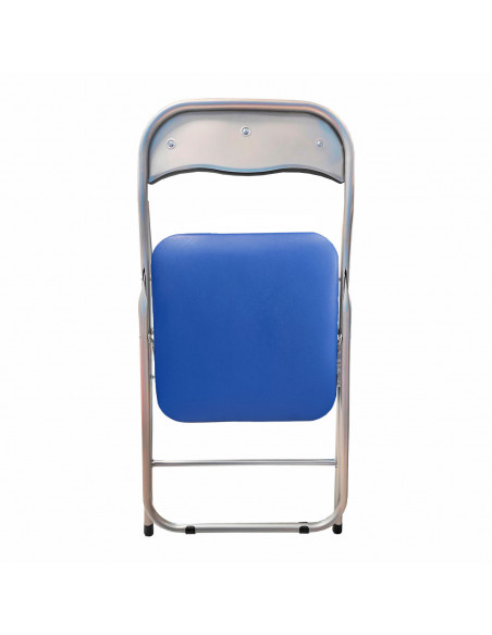 Silla plegable metal, asiento y respaldo acolchado, gomas antideslizantes, reposapiés, jardín, camping, hogar (Azul oscuro, 80 x