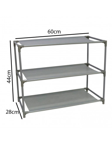 Zapatero de 3 niveles, con medidas de 44x60x28cm, facil de montar, material de metal y con un tamaño para colocarlo en cualquier