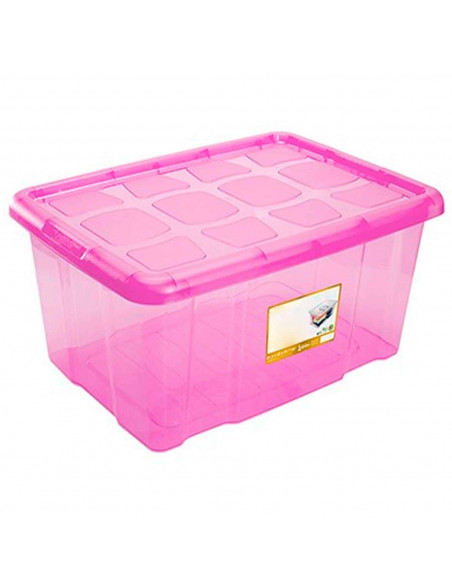 Caja de almacenaje con tapa, plástico translúcido, cajón multiusos, ordenación, almacenamiento de objetos, hogar, 60 litros, 29,