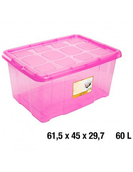 Caja de almacenaje con tapa, plástico translúcido, cajón multiusos, ordenación, almacenamiento de objetos, hogar, 60 litros, 29,