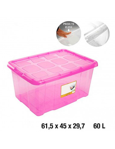 Caja de almacenaje con tapa, plástico translúcido, cajón multiusos, ordenación, almacenamiento de objetos, hogar, 60 litros, 29,