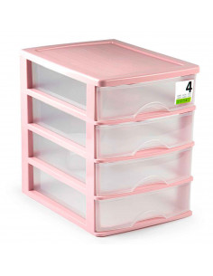 Tradineur - Cajonera sobremesa de plástico, 4 cajones, torre de almacenaje multiusos, escritorio, armario, baño, oficina (Rosa,