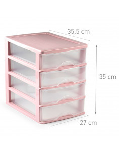 Tradineur - Cajonera sobremesa de plástico, 4 cajones, torre de almacenaje multiusos, escritorio, armario, baño, oficina (Rosa, 2