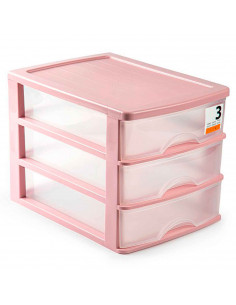 Tradineur - Cajonera de plástico, 3 cajones transparentes, sobremesa, torre de almacenaje multiusos, escritorio, armario, baño,