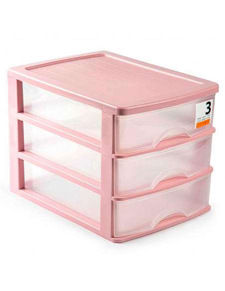 Tradineur - Cajonera de plástico, 3 cajones transparentes, sobremesa, torre de almacenaje multiusos, escritorio, armario, baño,