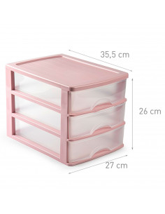 Tradineur - Cajonera de plástico, 3 cajones transparentes, sobremesa, torre de almacenaje multiusos, escritorio, armario, baño, 2