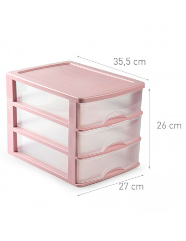Tradineur - Cajonera de plástico, 3 cajones transparentes, sobremesa, torre de almacenaje multiusos, escritorio, armario, baño,