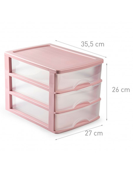 Tradineur - Cajonera de plástico, 3 cajones transparentes, sobremesa, torre de almacenaje multiusos, escritorio, armario, baño,