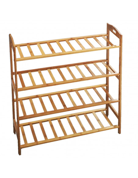 Zapatero de madera de bambú con 4 estantes 68 x 71 x 24 cm, estantería de madera natural multiusos, soporte 4 niveles. Ideal par