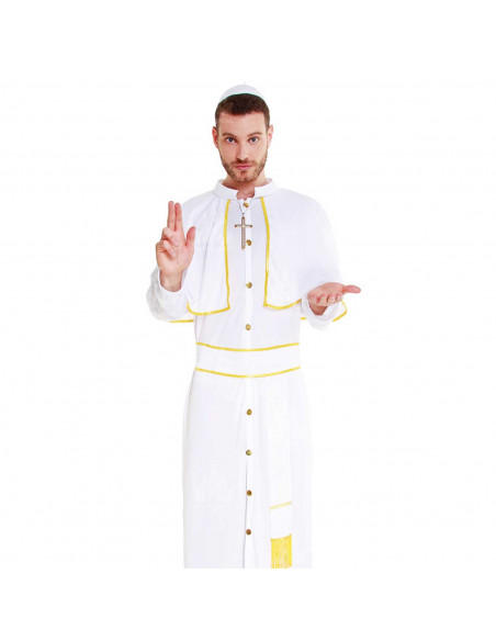 Disfraz de papa color blanco, crucifijo incluido para jóvenes y adultos para carnaval, halloween, celebraciones, talla L.