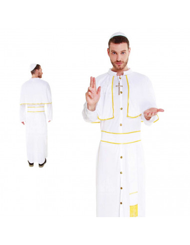 Disfraz de papa color blanco, crucifijo incluido para jóvenes y adultos para carnaval, halloween, celebraciones, talla L.