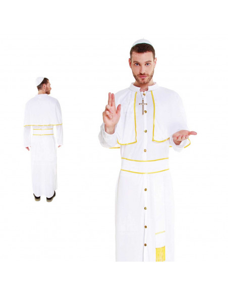 Disfraz de papa color blanco, crucifijo incluido para jóvenes y adultos para carnaval, halloween, celebraciones, talla L.