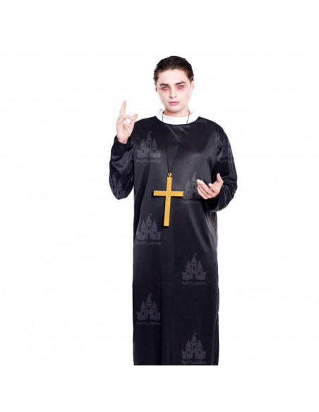 Disfraz cura de color negro con crucifijo como colgante para jóvenes y adultos para carnaval, halloween, talla S