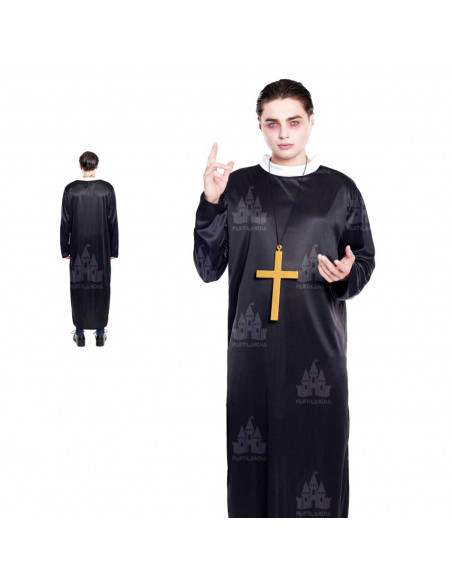 Disfraz cura de color negro con crucifijo como colgante para jóvenes y adultos para carnaval, halloween, talla S