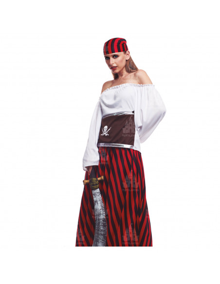 Disfraz de pirata femenino, incluye camiseta, falda y pañuelo, fibra sintética, carnaval, halloween, cosplay, fiestas, adulto mu