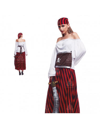 Disfraz de pirata femenino, incluye camiseta, falda y pañuelo, fibra sintética, carnaval, halloween, cosplay, fiestas, adulto mu