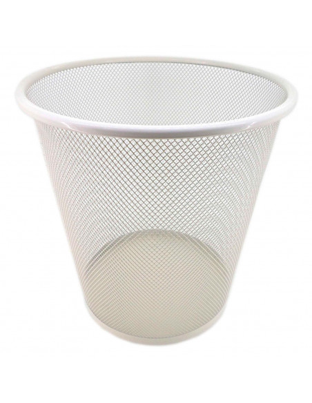 Tradineur - Papelera de rejilla - Fabricado en Metal - Ideal para Oficinas, Habitaciones y Aulas - Ø 26 x 25 cm - Color Blanco