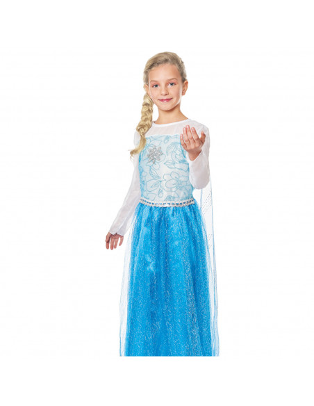 Disfraz de princesa de hielo infantil, fibra sintética, incluye vestido y capa, ice princess, carnaval, halloween, cosplay, fies