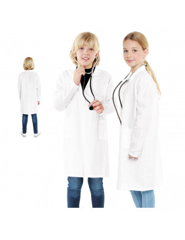 Bata blanca infantil, fibra sintética, disfraz de doctor, médico para niños, incluye bata, carnaval, halloween, cosplay, fiestas