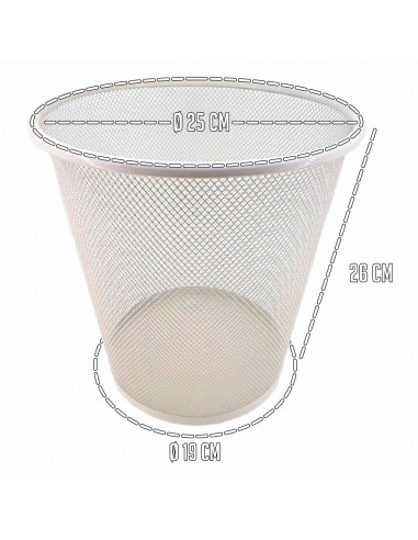 Tradineur - Papelera de rejilla - Fabricado en Metal - Ideal para Oficinas, Habitaciones y Aulas - Ø 26 x 25 cm - Color Blanco