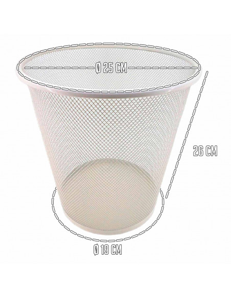 Tradineur - Papelera de rejilla - Fabricado en Metal - Ideal para Oficinas, Habitaciones y Aulas - Ø 26 x 25 cm - Color Blanco