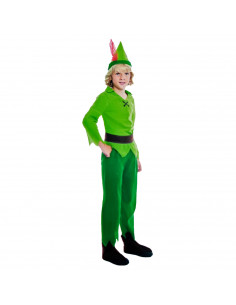 Disfraz de Peter Pan infantil, fibra sintética, incluye gorro, camisa, pantalón, cinturón y cubrebotas, carnaval, halloween, cos