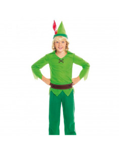 Disfraz de Peter Pan infantil, fibra sintética, incluye gorro, camisa, pantalón, cinturón y cubrebotas, carnaval, halloween, cos 2