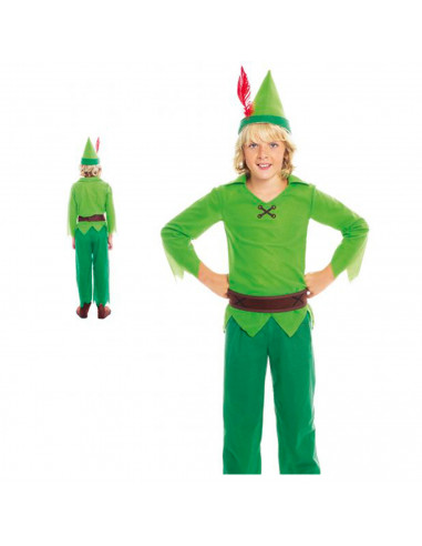 Disfraz de Peter Pan infantil, fibra sintética, incluye gorro, camisa, pantalón, cinturón y cubrebotas, carnaval, halloween, cos