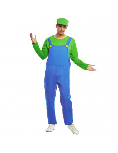 Disfraz fontanero color verde con gorra incluida para jóvenes y adultos para carnaval, halloween, talla L