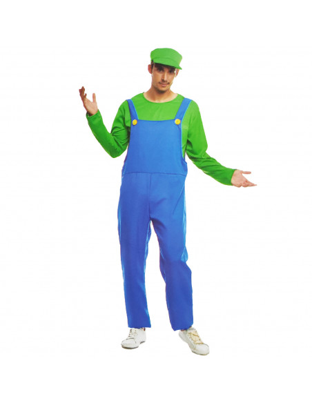 Disfraz fontanero color verde con gorra incluida para jóvenes y adultos para carnaval, halloween, talla L