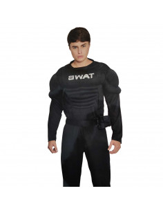 Disfraz agente SWAT musculoso de color negro para jóvenes y adultos para carnaval, halloween, celebraciones, talla S