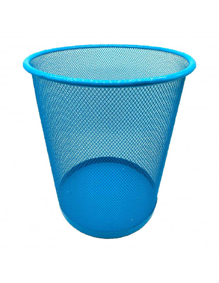 Tradineur - Papelera de rejilla - Fabricado en Metal - Ideal para Oficinas, Habitaciones y Aulas - Ø 26 x 25 cm - Color Azul